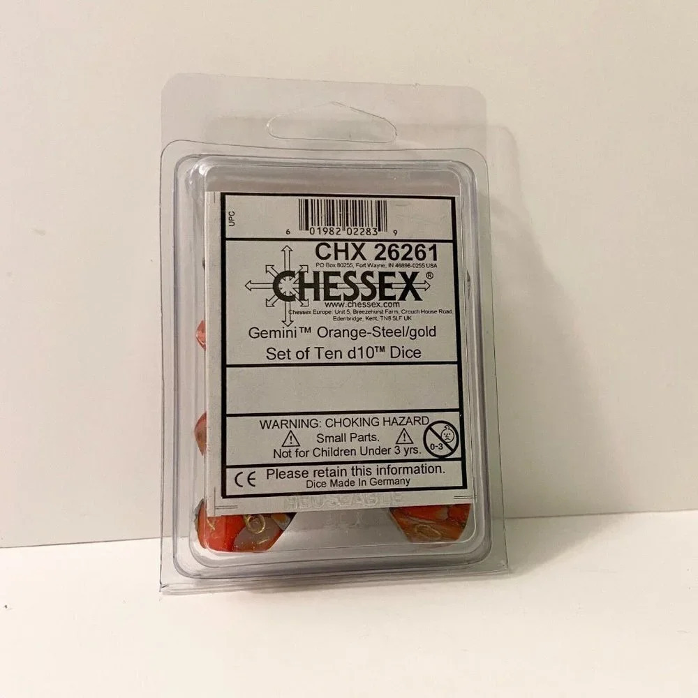 Chessex Manufacturing Gemini Dice Orange Steel  Gold CHX26261 Set of 10